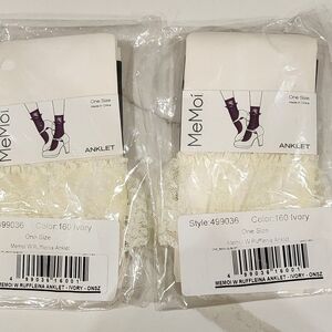 New (2) MeMoi White Rufflenia Anklet Nylon - One Size